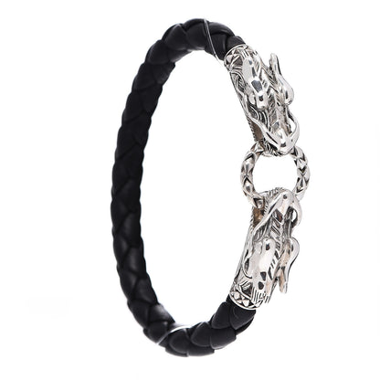 John Hardy Sterling Silver Leather Naga Dragon Legend Bracelet Black 2 of 3