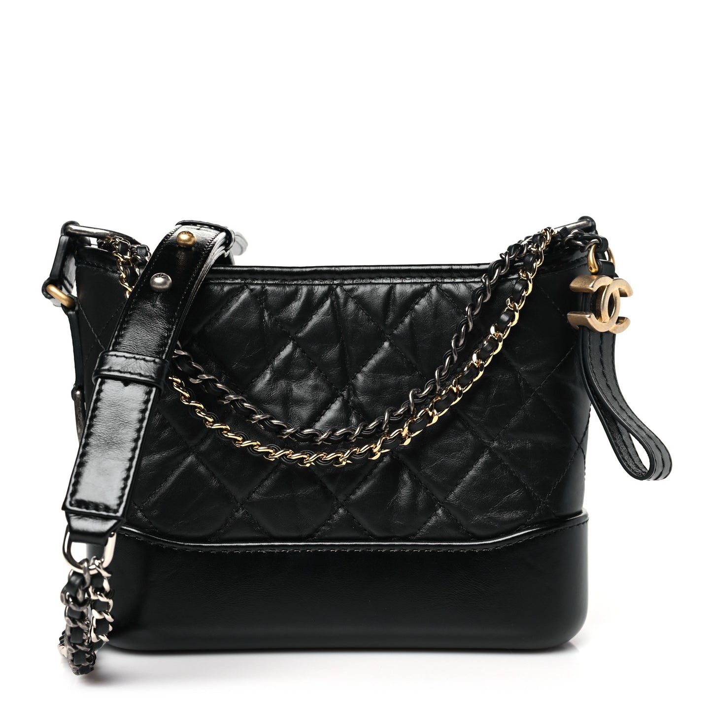 Aged Calfskin Quilted Small Gabrielle Hobo Black