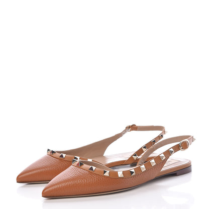 Valentino Garavani Pebbled Calfskin Rockstud Slingback Flats 36.5 Cuoio 3 of 10