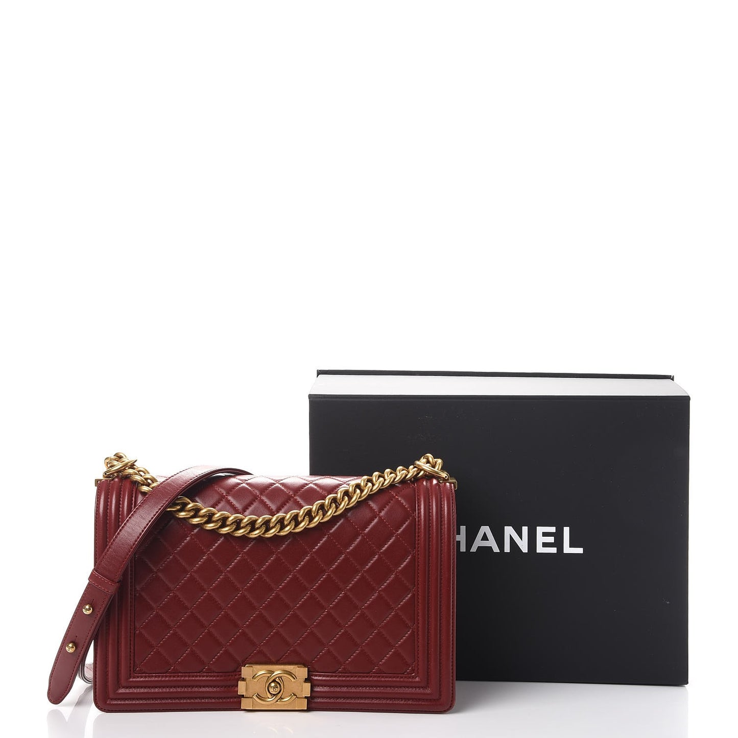 Lambskin Quilted New Medium Boy Flap Dark Red