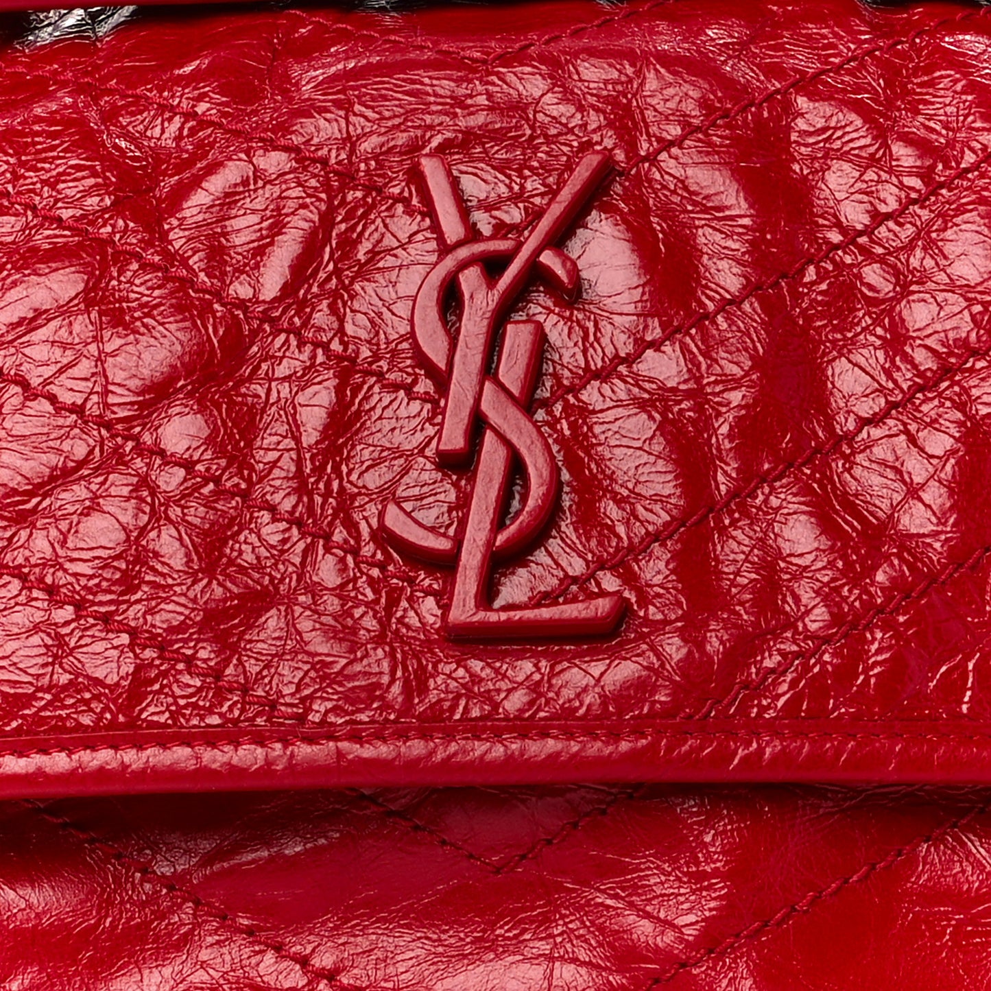 Crinkled Calfskin Matelasse Monogram Medium Niki Chain Satchel Rouge Eros