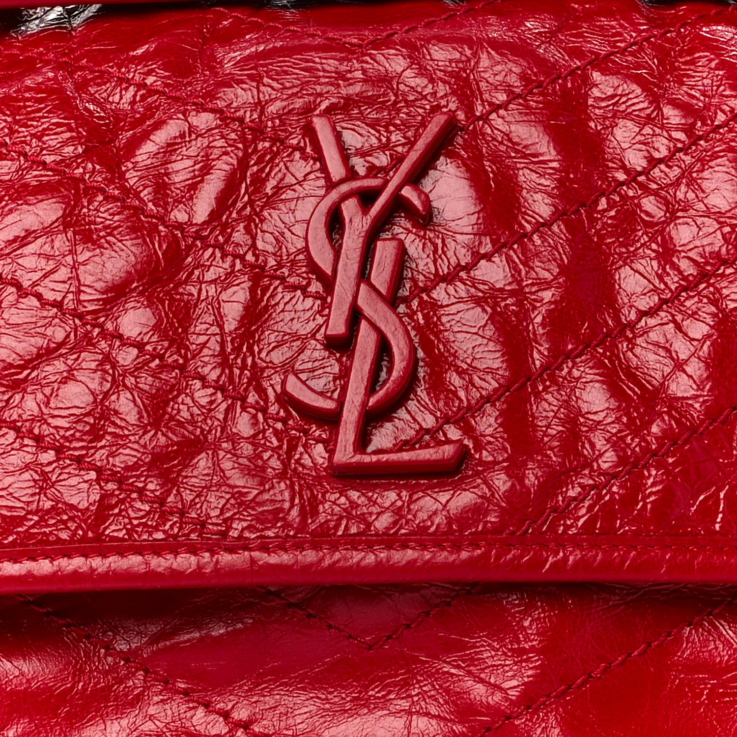 Saint Laurent Crinkled Calfskin Matelasse Monogram Medium Niki Chain Satchel Rouge Eros 9 of 11