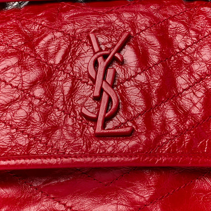Saint Laurent Crinkled Calfskin Matelasse Monogram Medium Niki Chain Satchel Rouge Eros 9 of 11