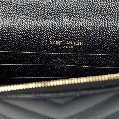 Saint Laurent Grain De Poudre Matelasse Chevron Monogram Envelope Chain Wallet Black 5 of 12