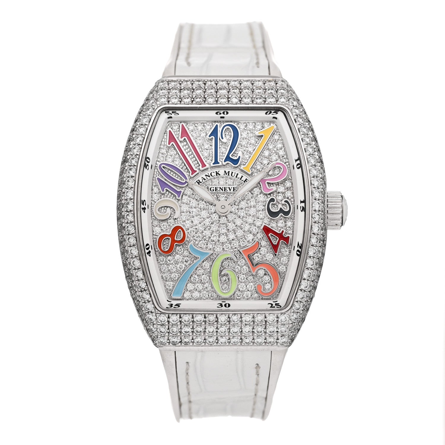 Franck Muller 18K White Gold Alligator Diamond Pave Bezel 32mm Vanguard Quartz Watch V32QZDCDCOLDRM 1 of 4