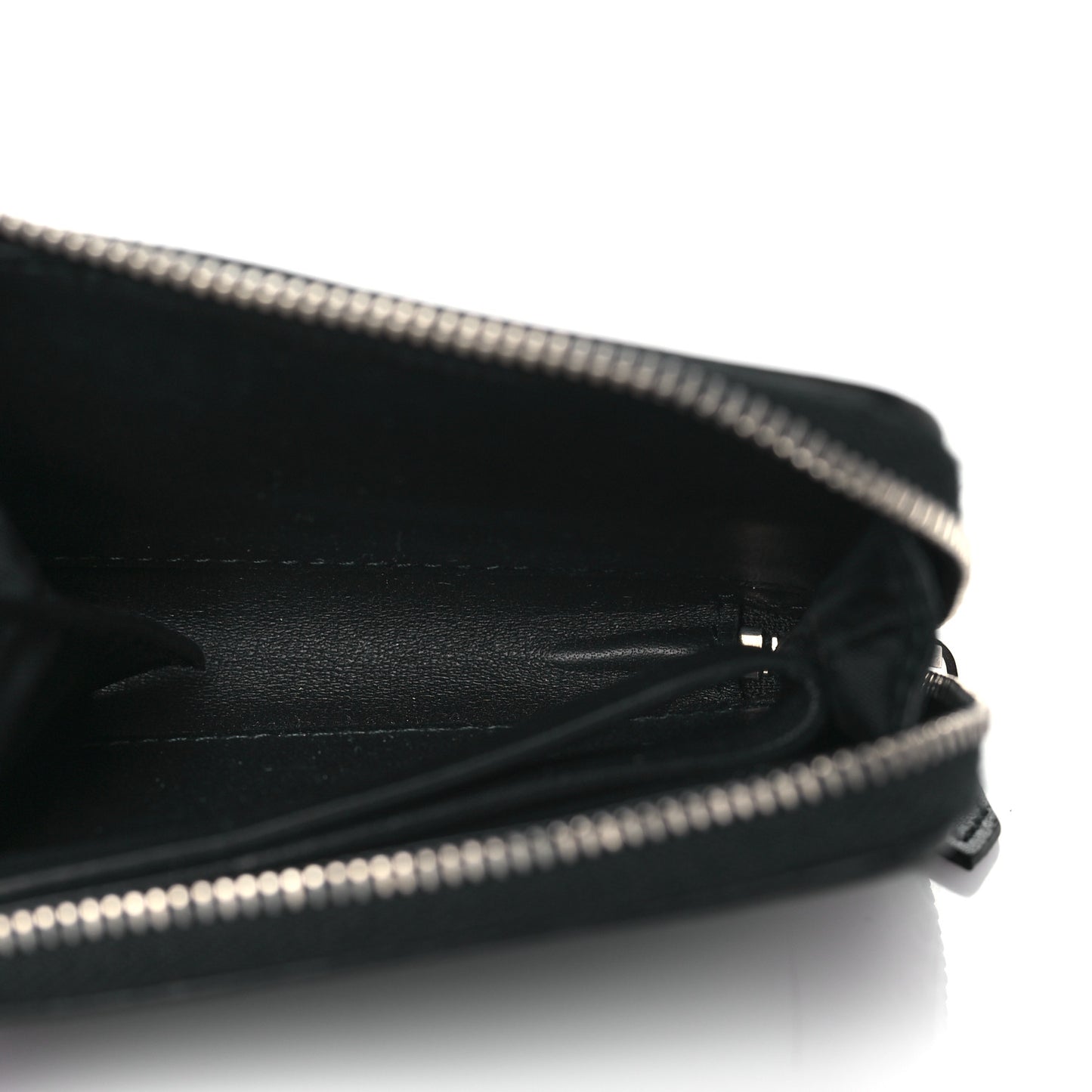 Calfskin Perforated Logo Zip Compact Wallet Black