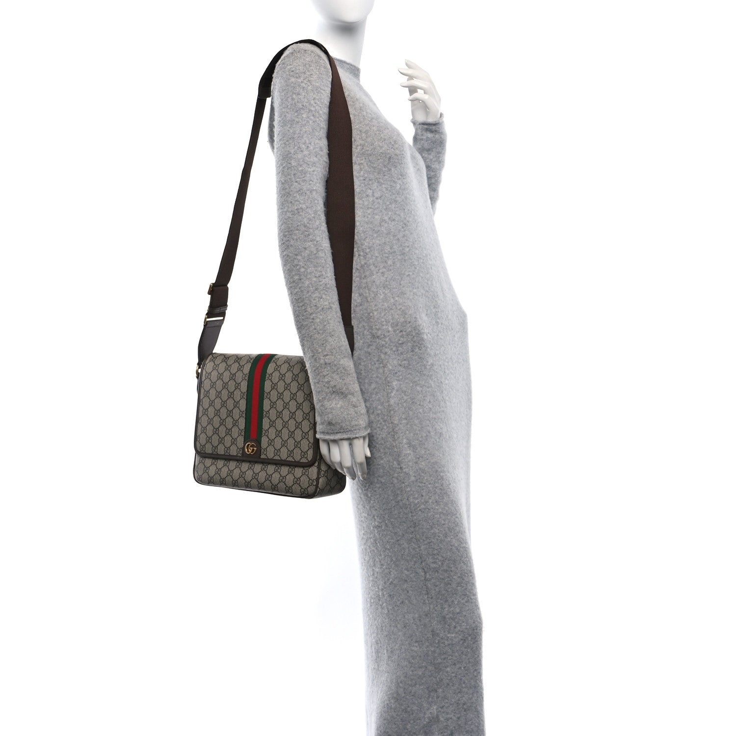 Gucci Tender GG Supreme Monogram Textured Dollar Calfskin Ophidia Messenger Bag Beige Ebony Dark Brown 2 of 9