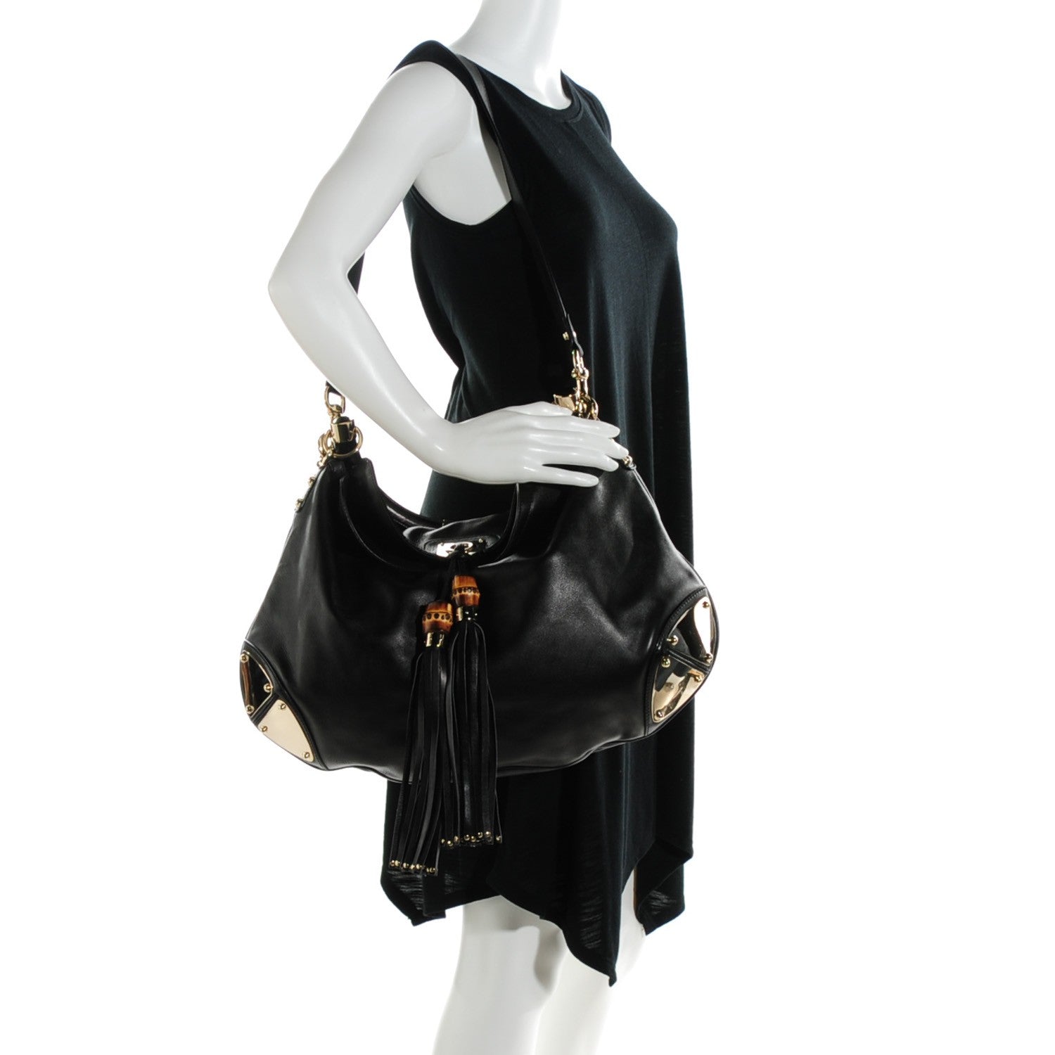 Gucci Calfskin Large Indy Top Handle Hobo Black 2 of 7