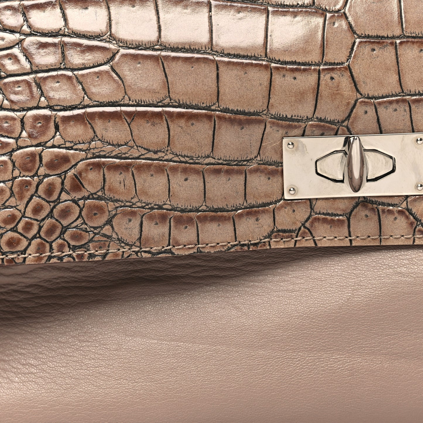 Calfskin Crocodile Embossed Medium Shark Lock Satchel Sand