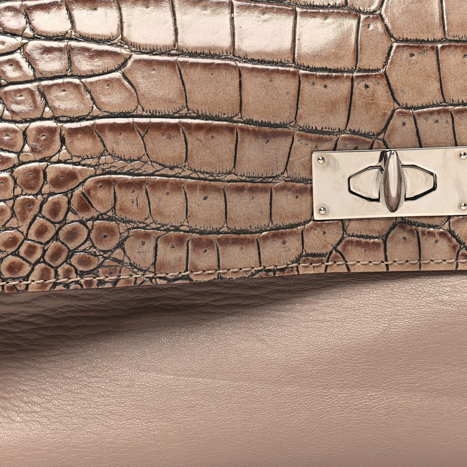 Givenchy Calfskin Crocodile Embossed Medium Shark Lock Satchel Sand 7 of 13