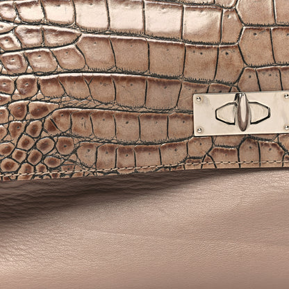 Givenchy Calfskin Crocodile Embossed Medium Shark Lock Satchel Sand 7 of 13