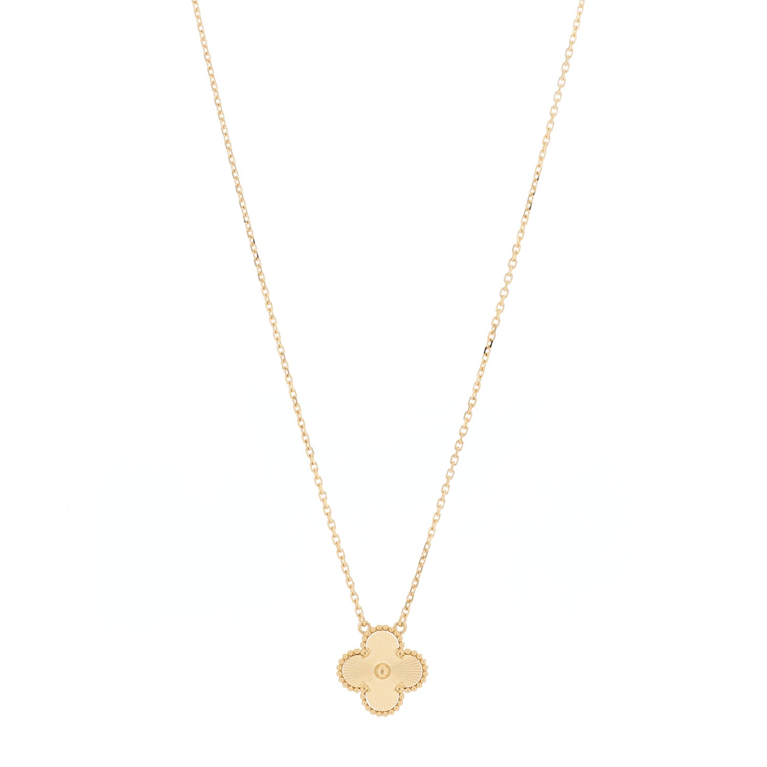 Van Cleef & Arpels 18K Yellow Gold Guilloche Vintage Alhambra Pendant Necklace 1 of 5