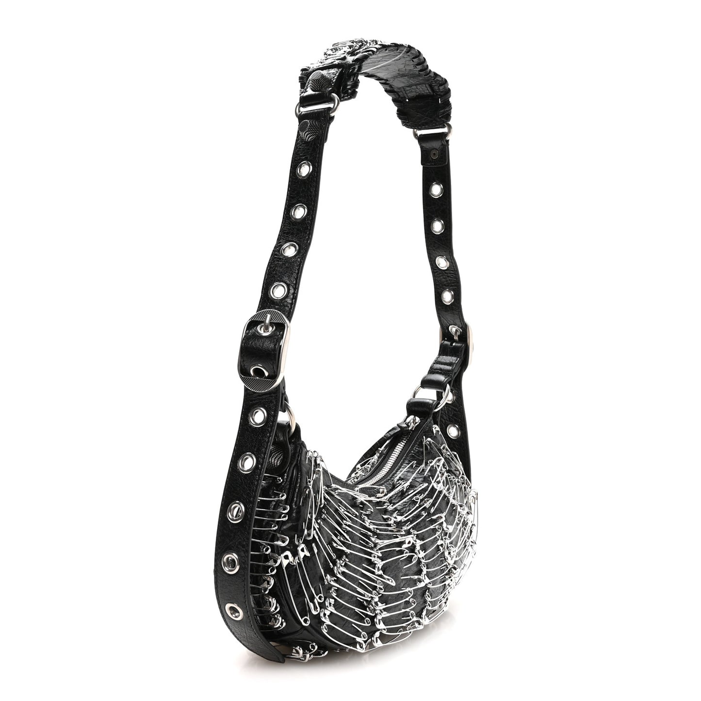 Agneau Arena Used Effect Le Cagole Shoulder Bag XS Black