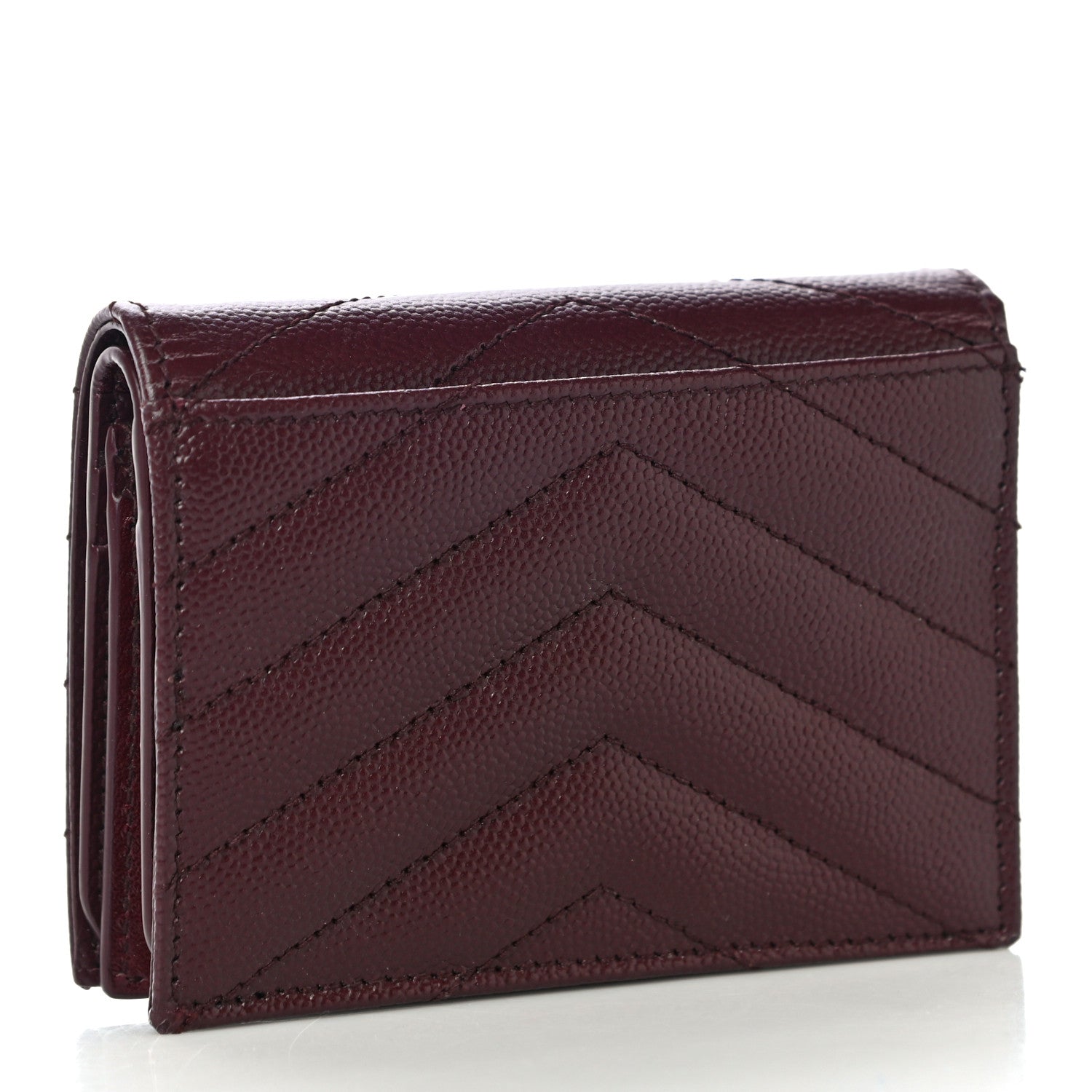 Saint Laurent Grain De Poudre Matelasse Chevron Cassandre Card Case Bordeaux 3 of 10
