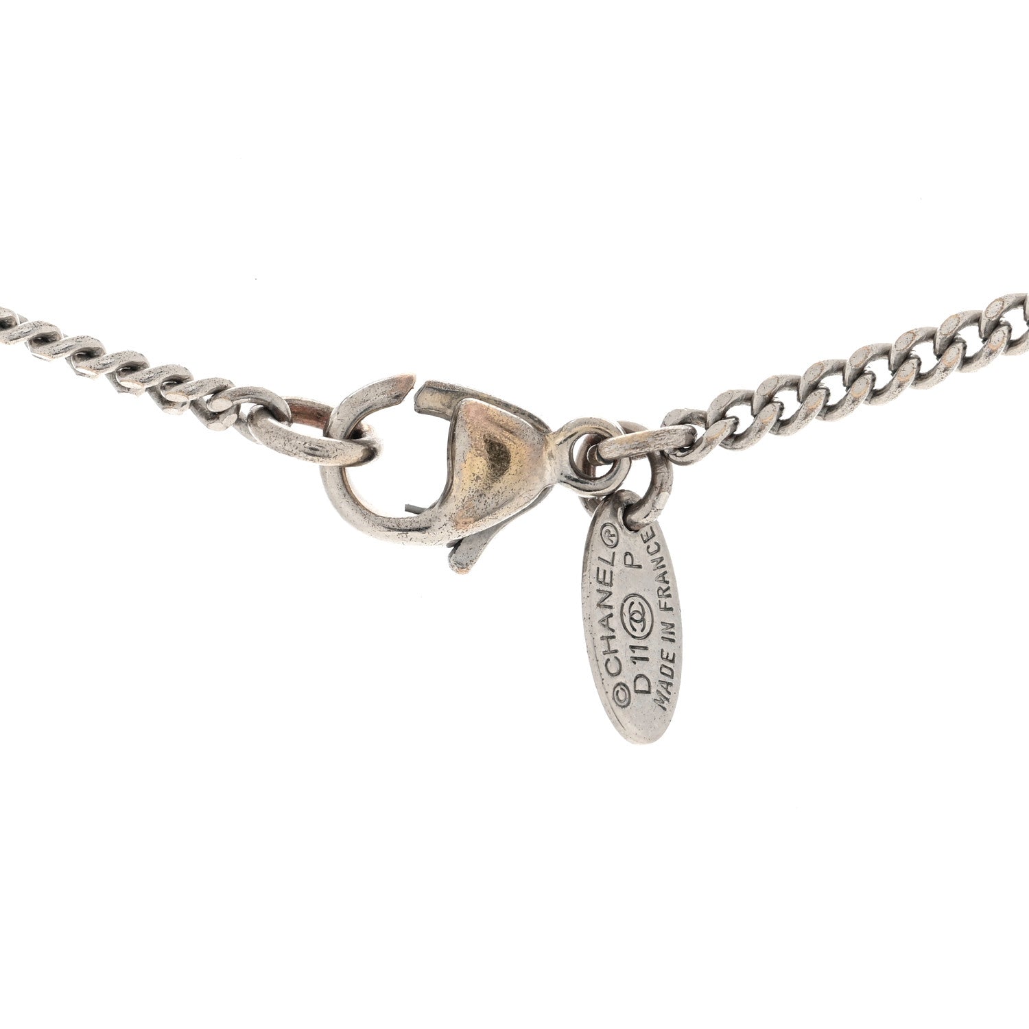 Chanel Crystal Mini Heart CC Necklace Silver 4 of 4