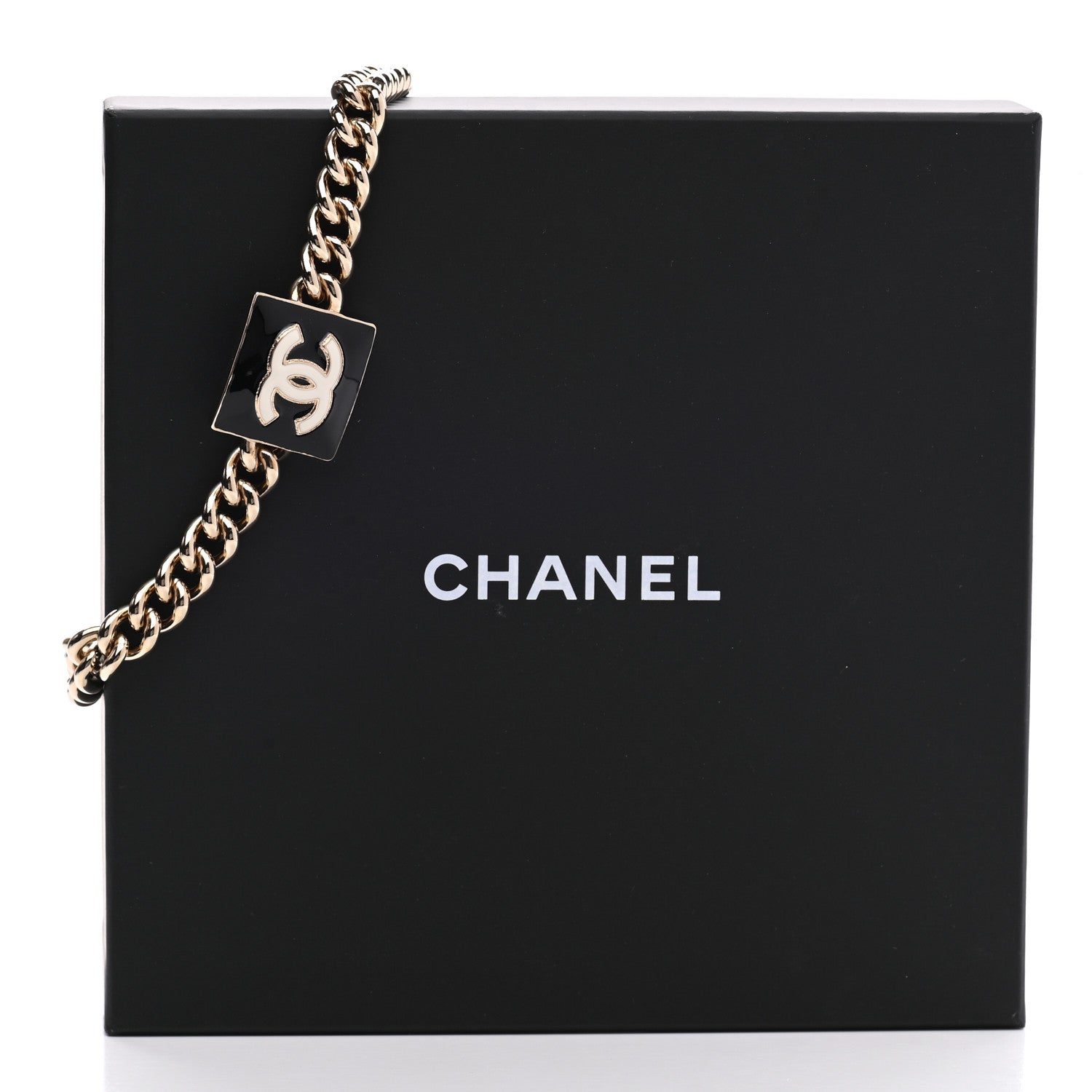 Chanel Metal Enamel CC Square Choker Gold Black White 7 of 7