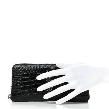 Saint Laurent Calfskin Crocodile Embossed Monogram Zip Around Wallet Black 2 of 7