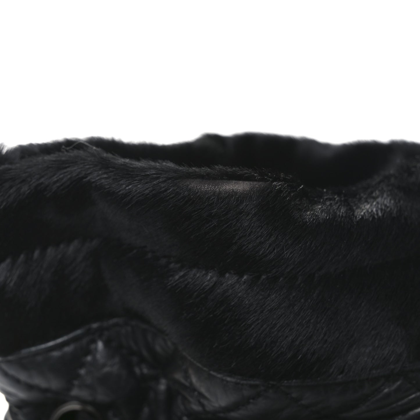 Aged Calfskin Pony Hair Quilted Miss Pony Drawstring Tote Black