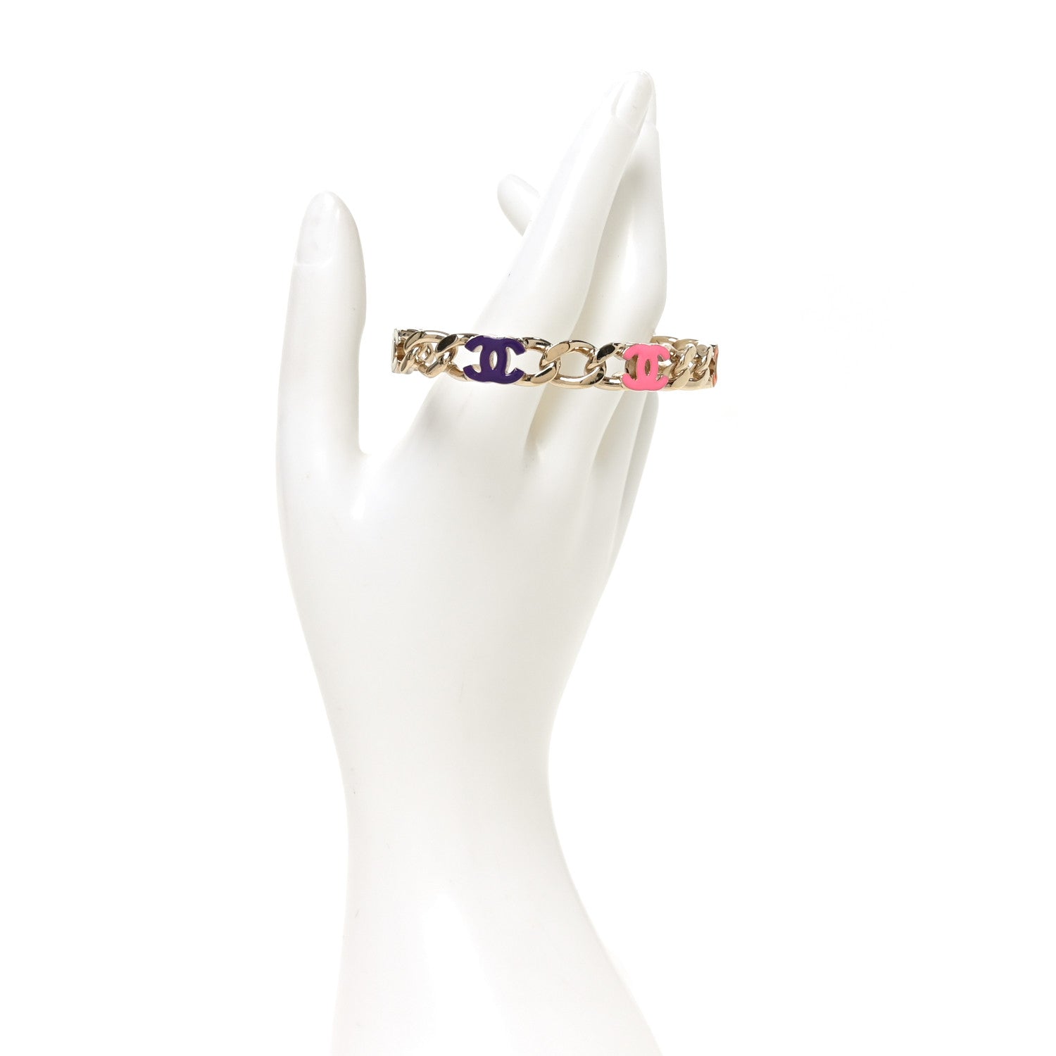 Chanel Enamel CC Chain Link Cuff Bracelet Gold Multicolor 2 of 4
