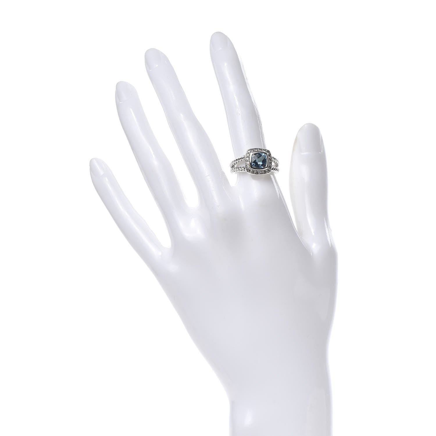 David Yurman Sterling Silver Diamond Blue Topaz 7mm Petite Albion Ring 52 6 2 of 4