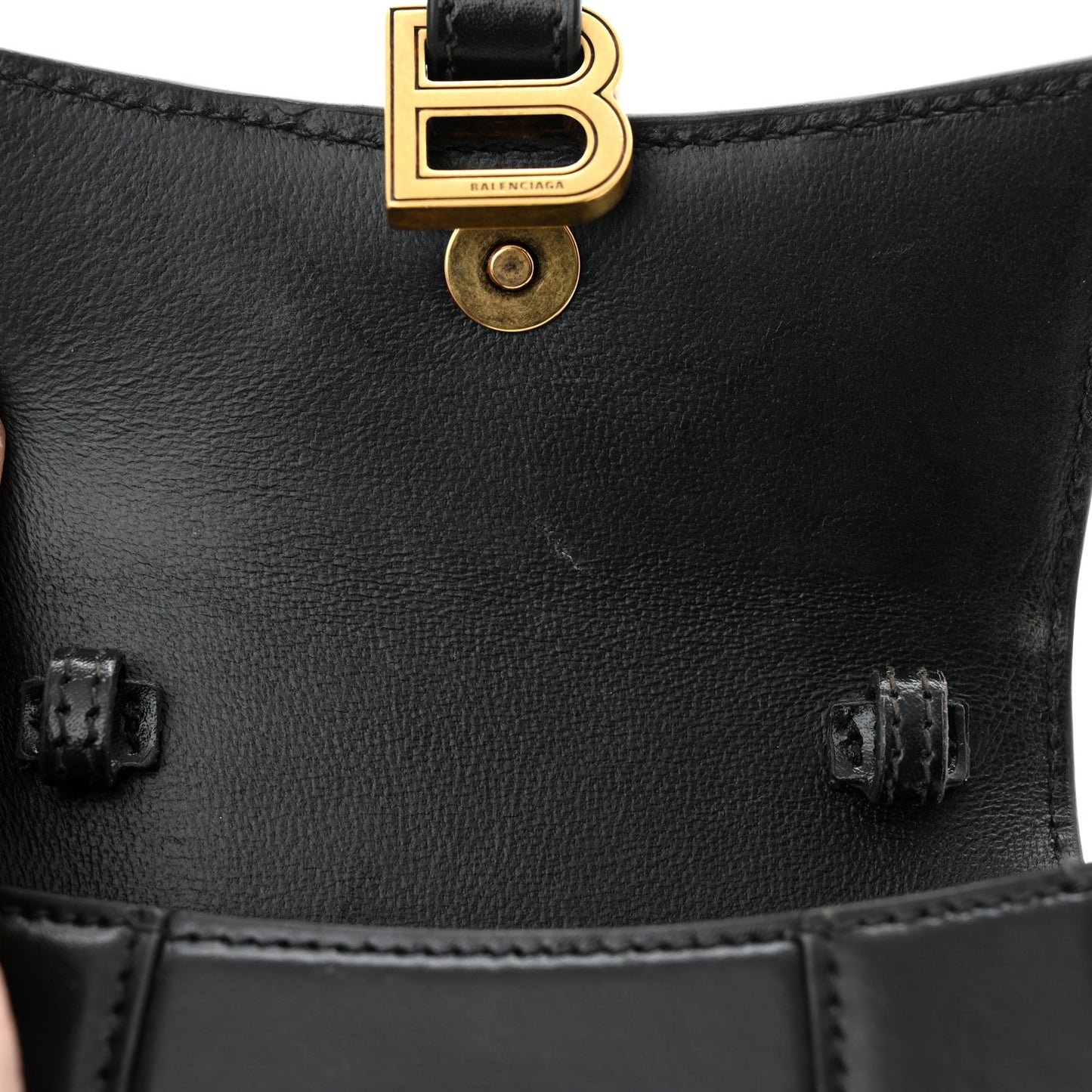 Shiny Box Calfskin Hourglass Top Handle Bag Mini Black
