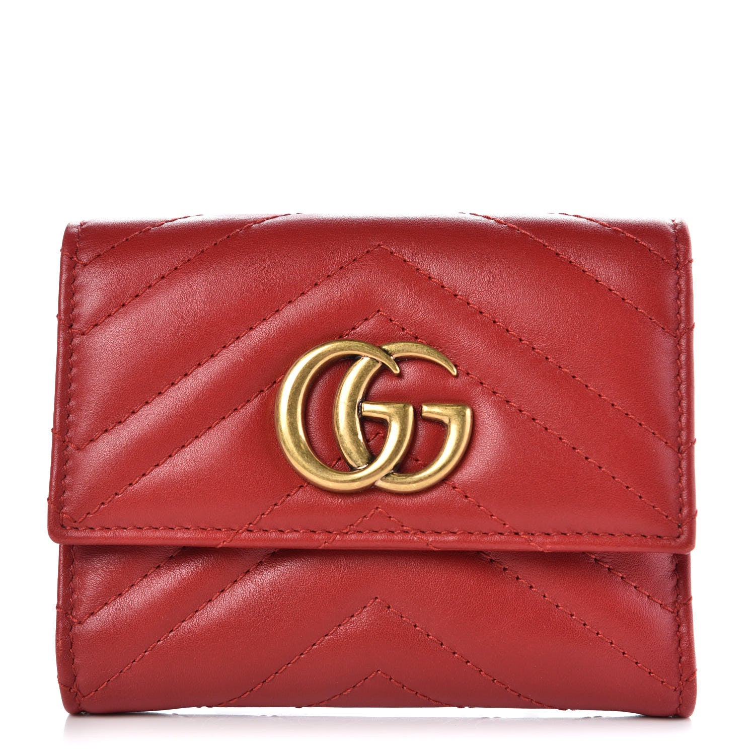 Gucci Calfskin Matelasse GG Marmont Wallet Hibiscus Red 1 of 12