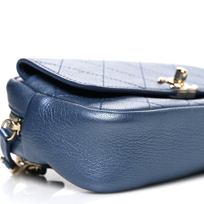 Chanel Metallic Goatskin Quilted Casual Trip Waist Bag Blue 9 of 10