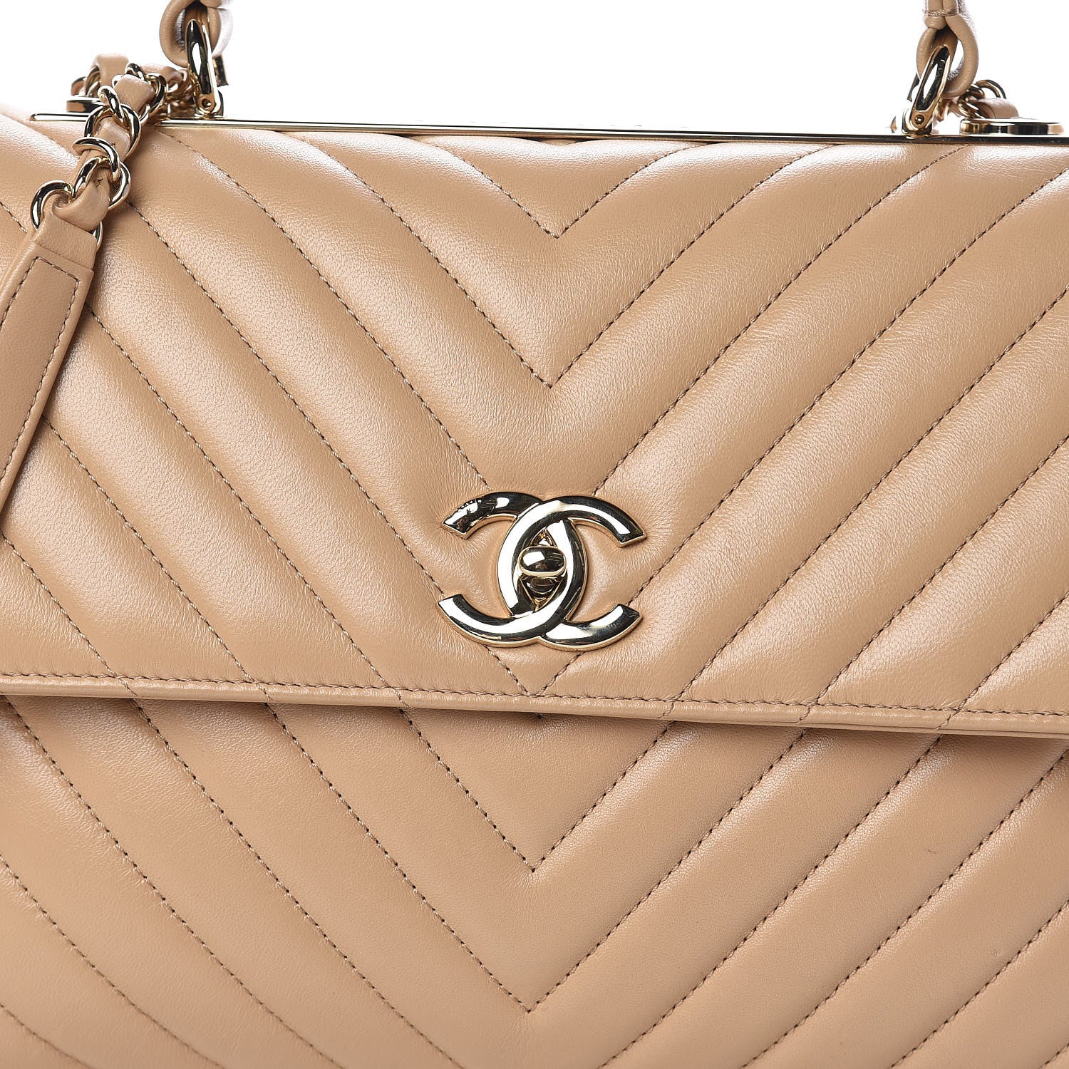 Chanel Lambskin Chevron Quilted Medium Trendy CC Dual Handle Flap Bag Beige 10 of 11