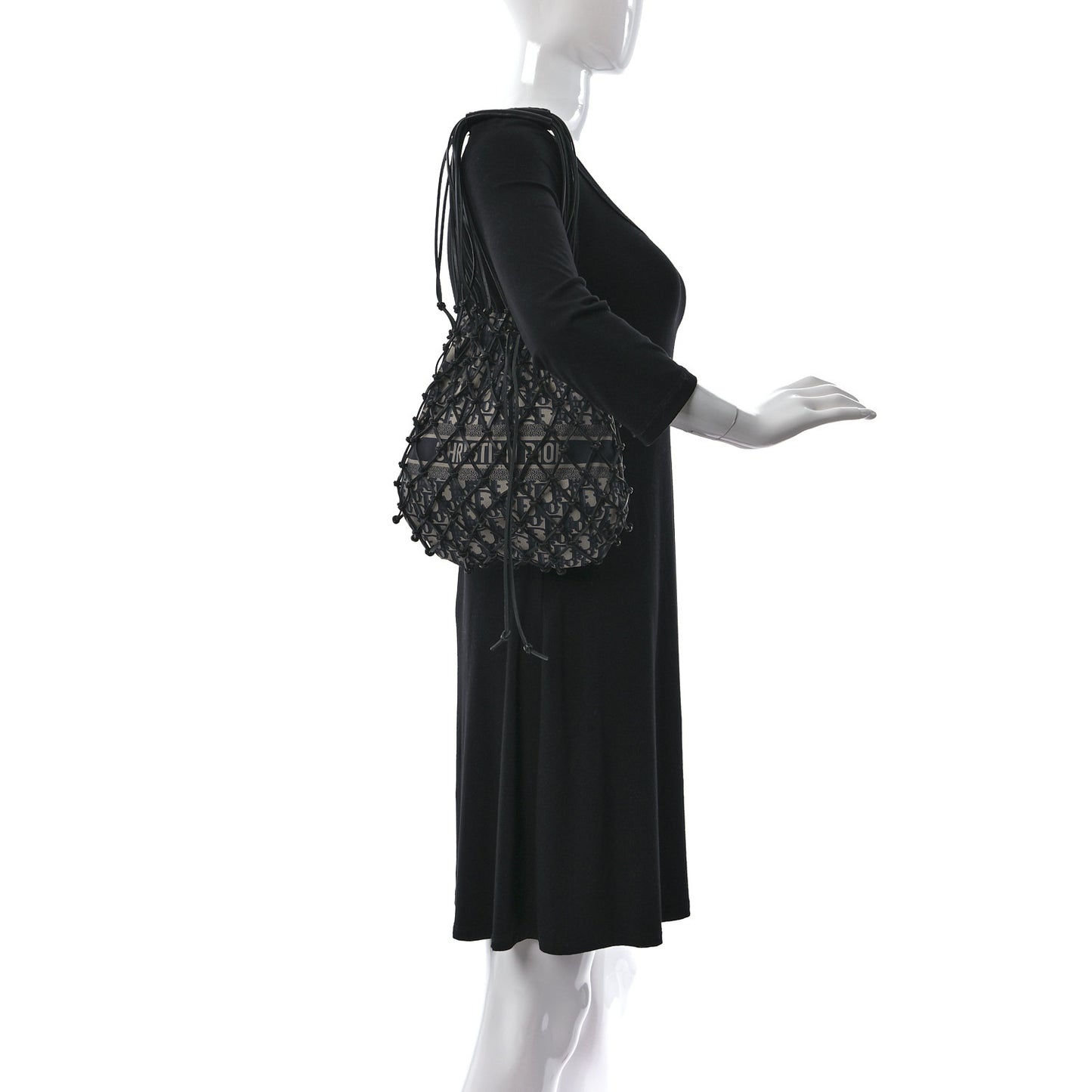 Woven Calfskin Technical Fabric Oblique Net Bag Blue