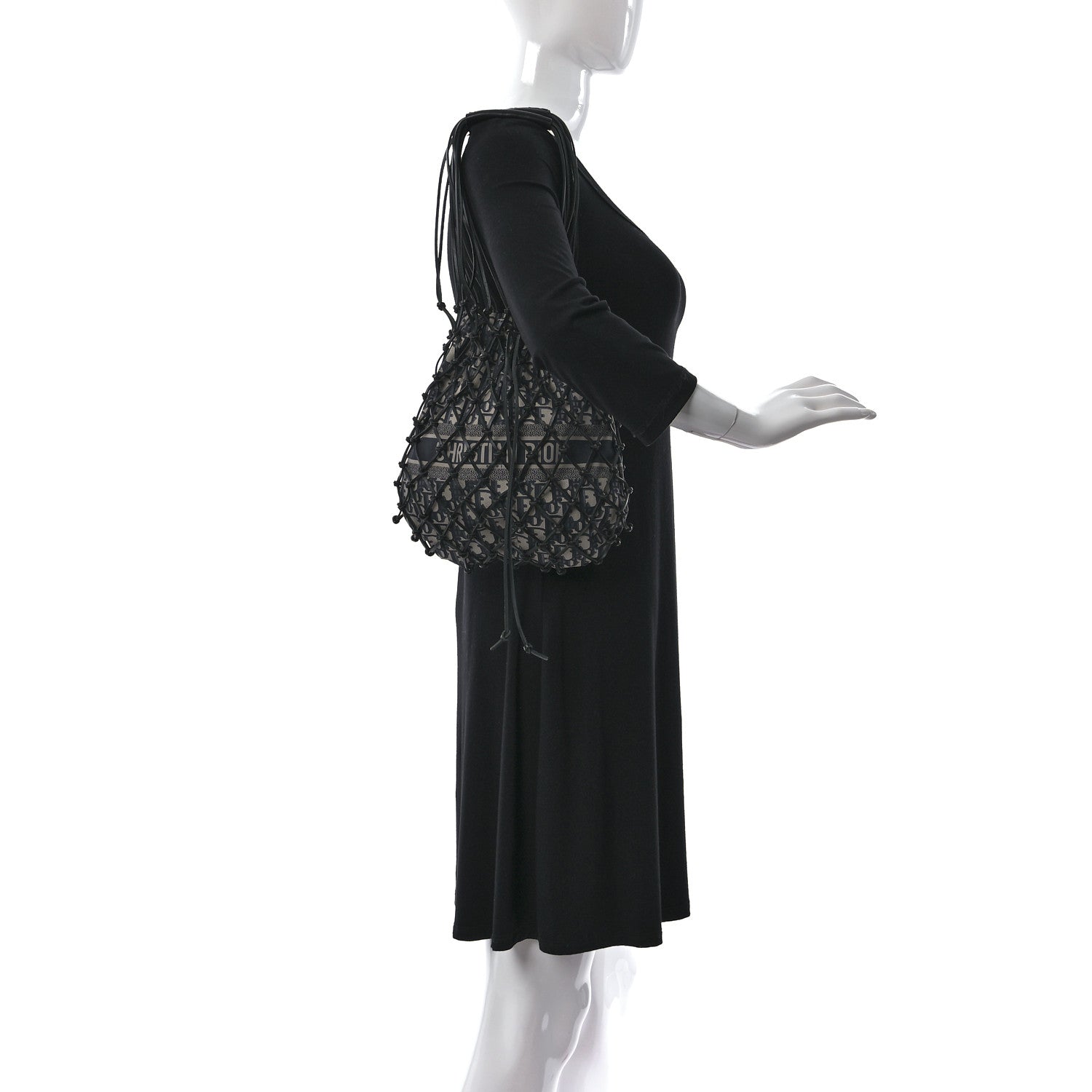 Christian Dior Woven Calfskin Technical Fabric Oblique Net Bag Blue 2 of 9