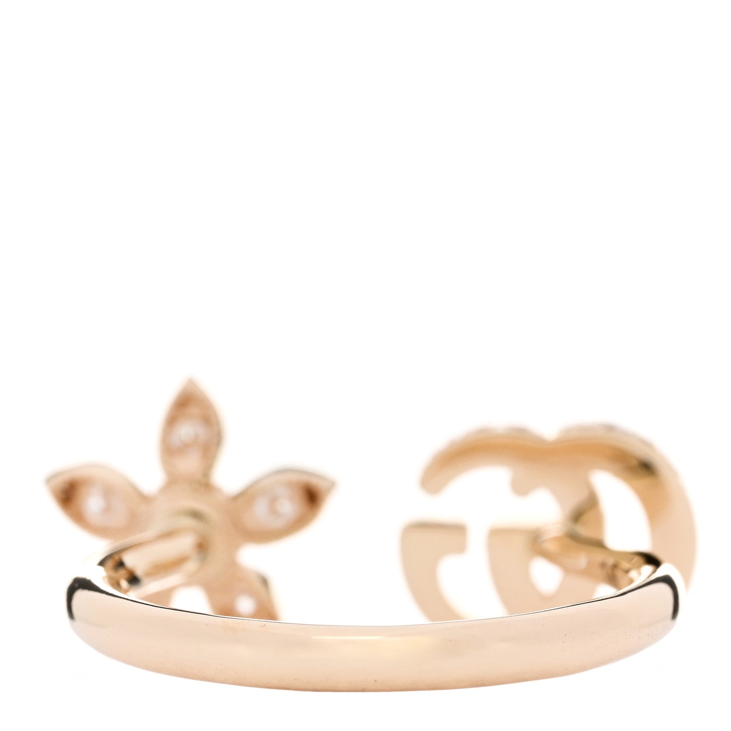 18K Yellow Gold Diamond Flora GG Open Ring 56 7.5