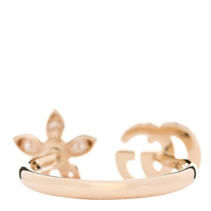 Gucci 18K Yellow Gold Diamond Flora GG Open Ring 56 7.5 3 of 5