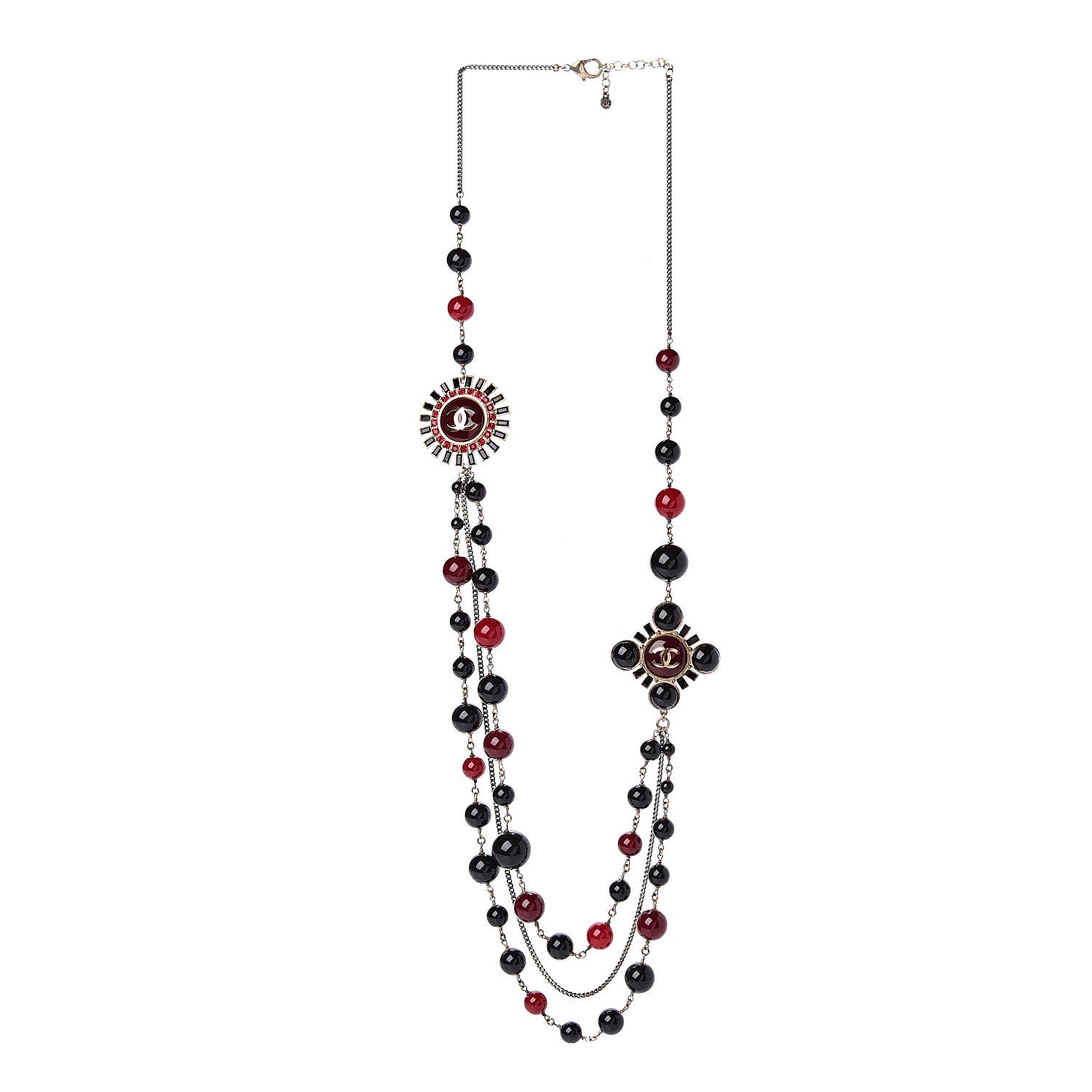 Chanel Resin Beaded CC Multi Strand Long Necklace Gold Black Dark Red 2 of 6