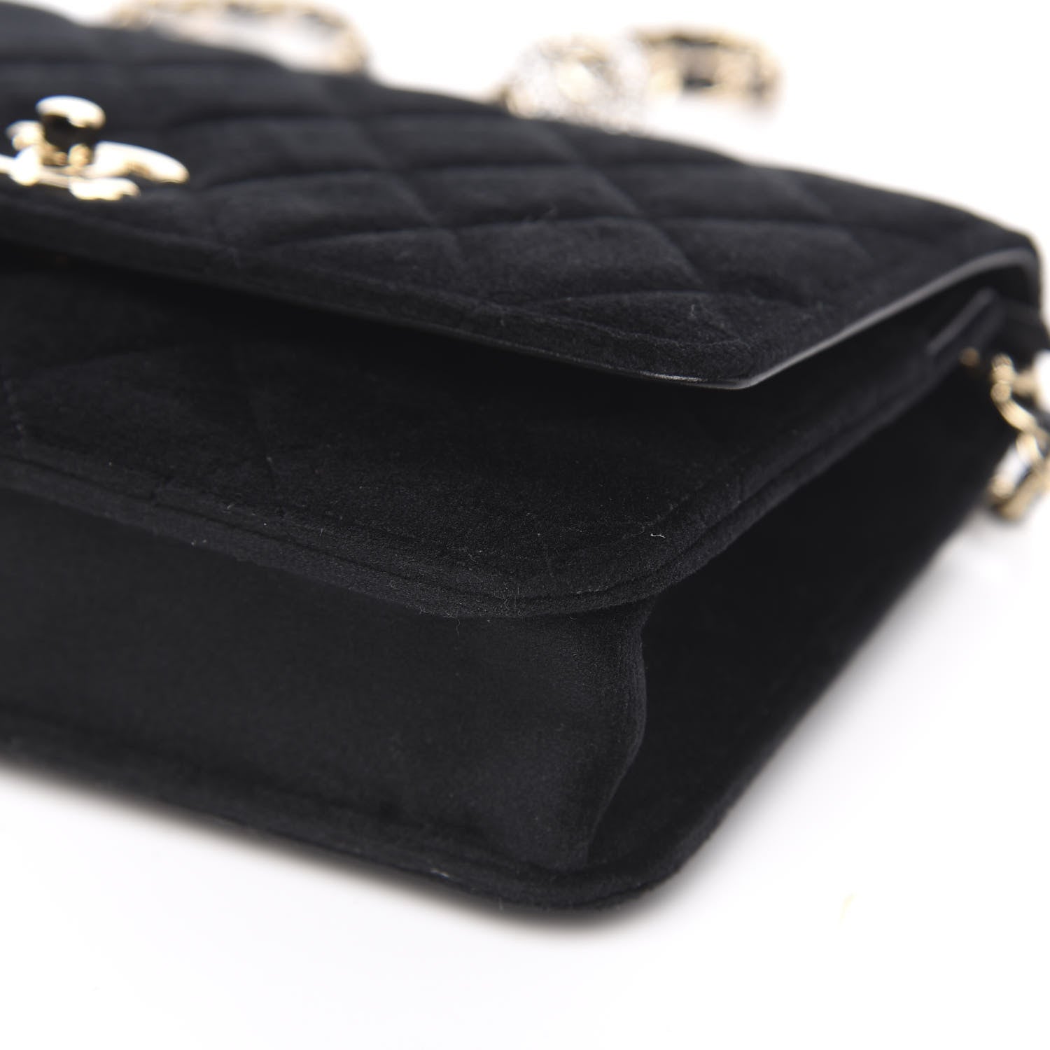 Chanel Velvet Quilted Pearl Crush Wallet On Chain WOC Black 12 of 12