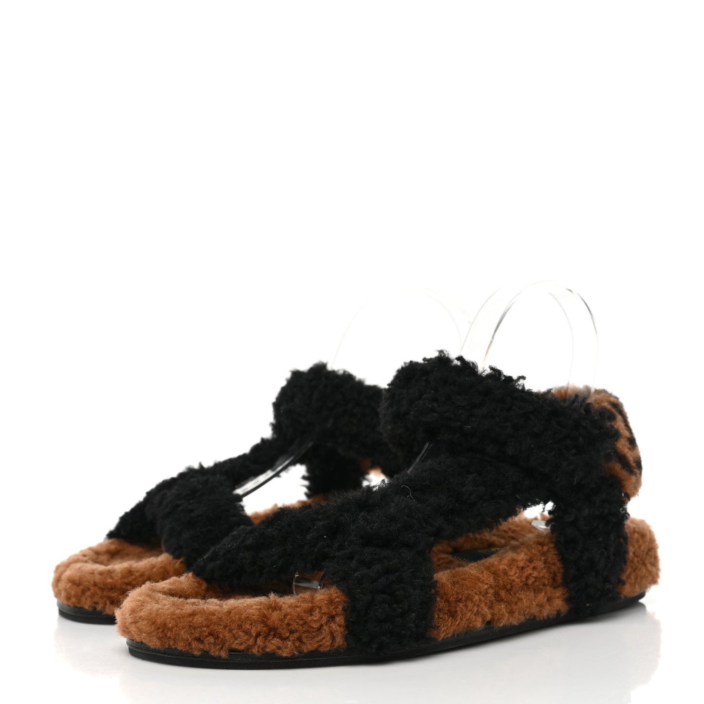 Shearling FF Fendi Feel Sandals 38.5 Tobacco Black