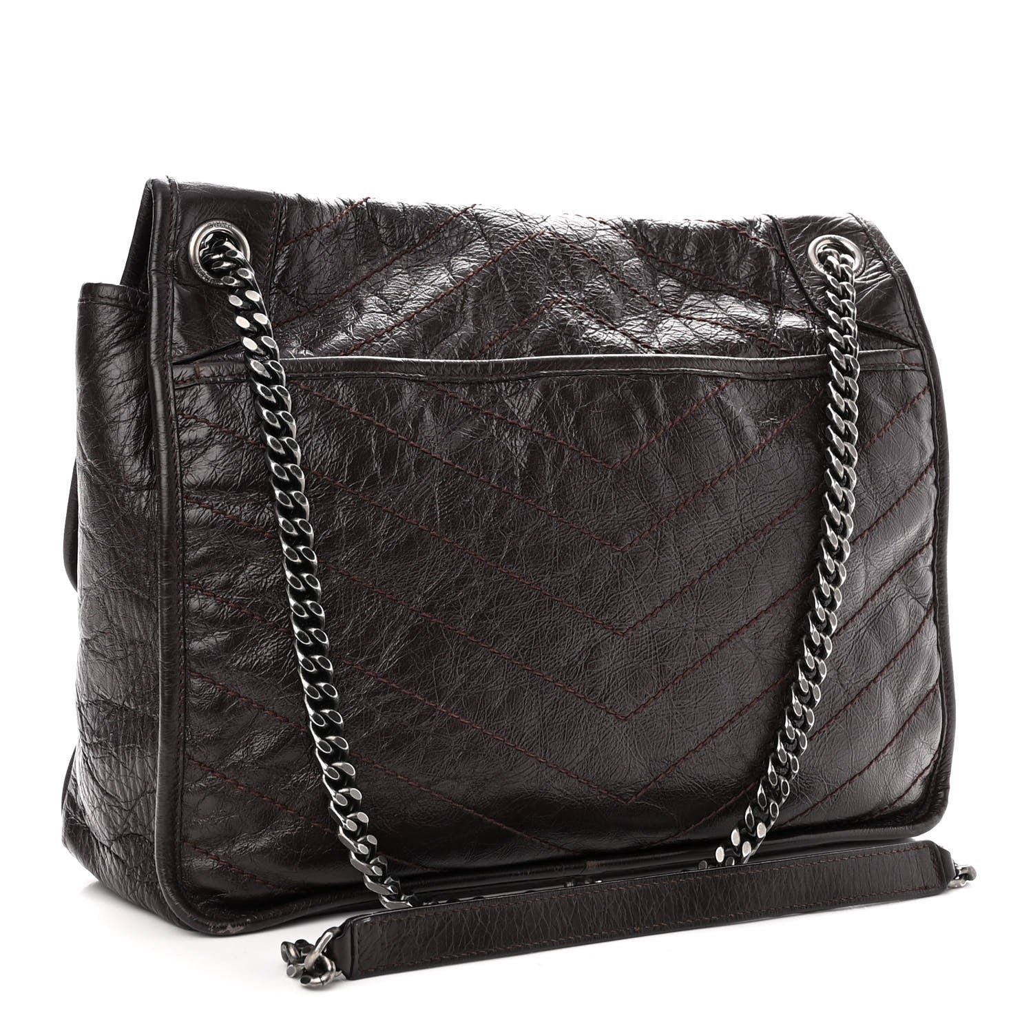 Saint Laurent Crinkled Calfskin Matelasse Monogram Large Niki Chain Satchel Tulip 3 of 12