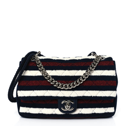 Chanel Jersey Felt Quilted Flap Burgundy White Blue 1 of 10