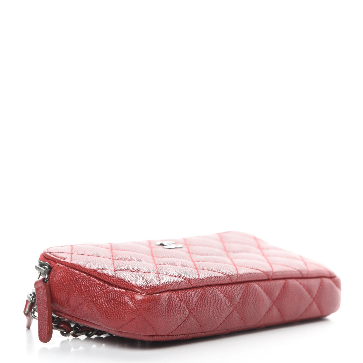 Caviar Quilted Small Clutch With Chain Red