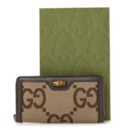 Gucci Monogram Jumbo GG Textured Dollar Calfskin Diana Zip Around Continental Wallet Camel Ebony New Acero 8 of 8