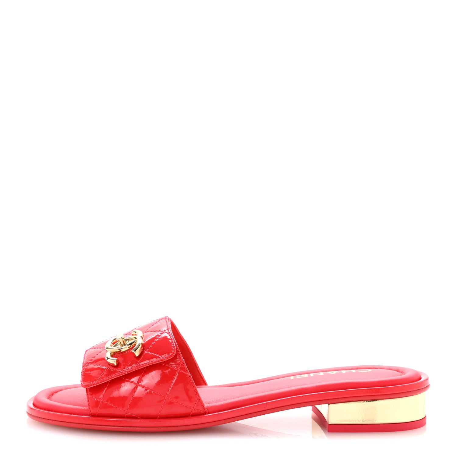 Chanel Patent Goatskin Quilted CC Sandals 38 Dark Pink 1 of 10