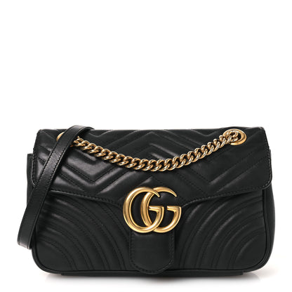 Gucci Calfskin Matelasse Small GG Marmont Shoulder Bag Black 1 of 23