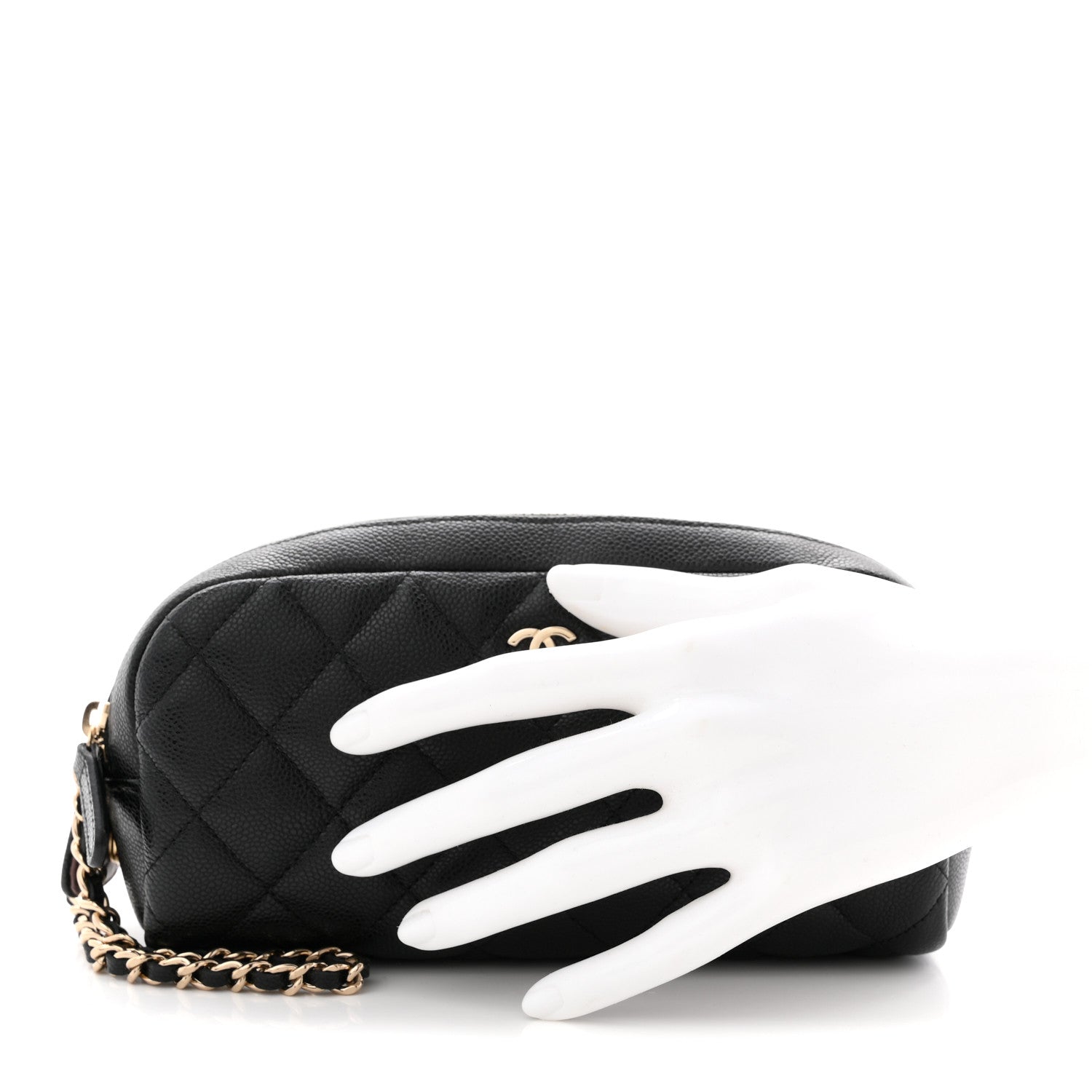 Chanel Caviar Quilted Double Zip Pouch Cosmetic Case Black 2 of 10