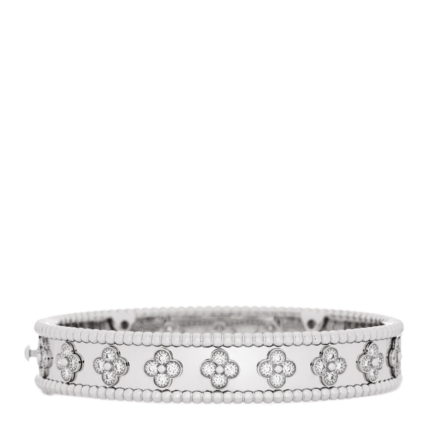 18K White Gold Diamond Perlee Clovers Bangle Bracelet S