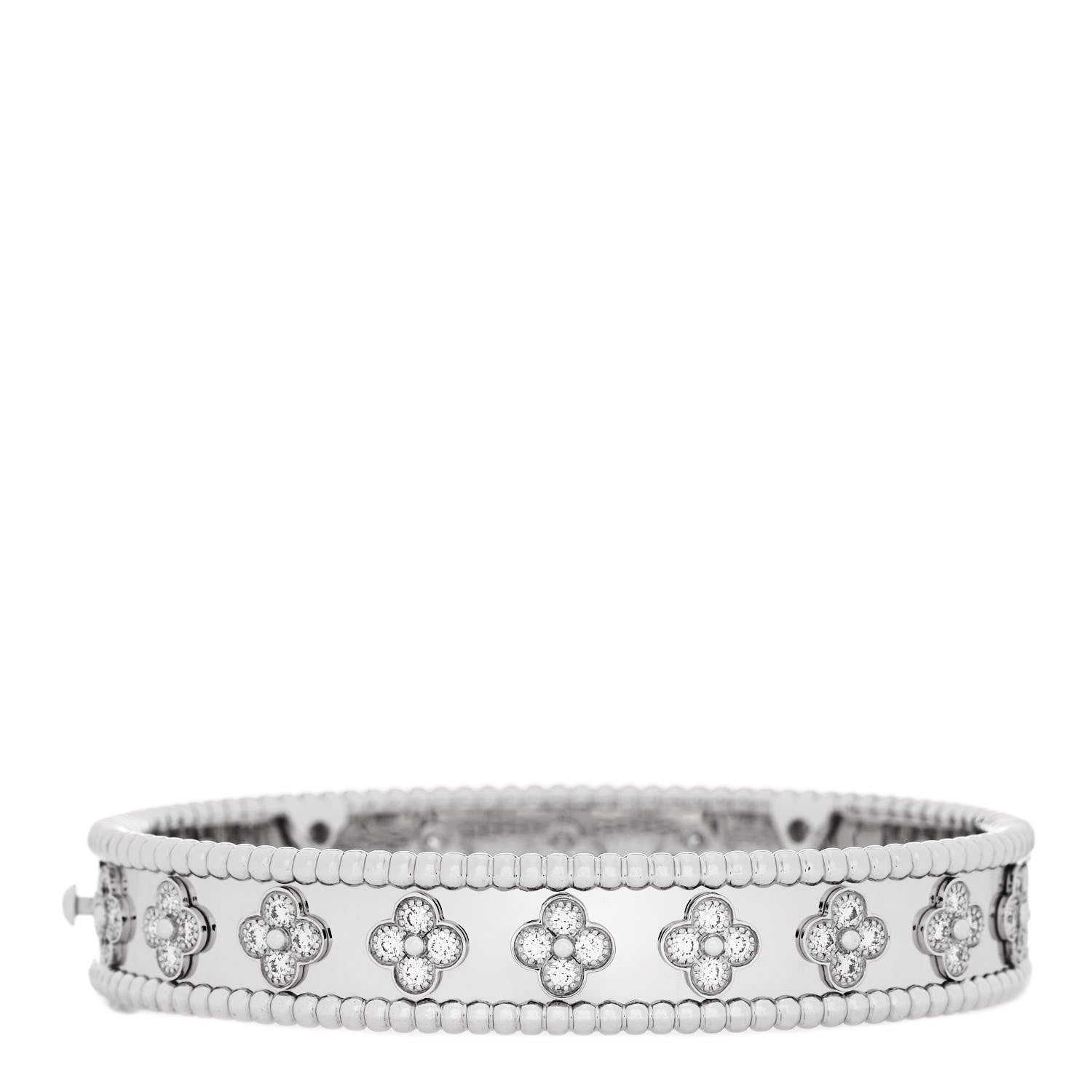 Van Cleef & Arpels 18K White Gold Diamond Perlee Clovers Bangle Bracelet S 1 of 4