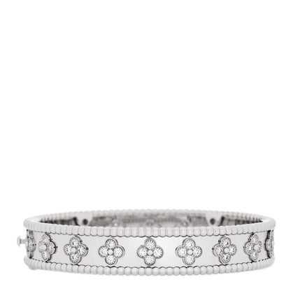 Van Cleef & Arpels 18K White Gold Diamond Perlee Clovers Bangle Bracelet S 1 of 4