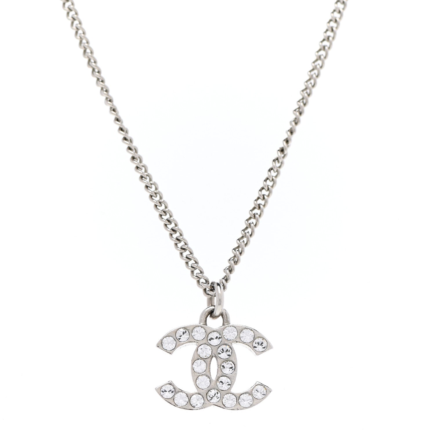 Chanel Crystal Timeless CC Necklace Silver 4 of 5