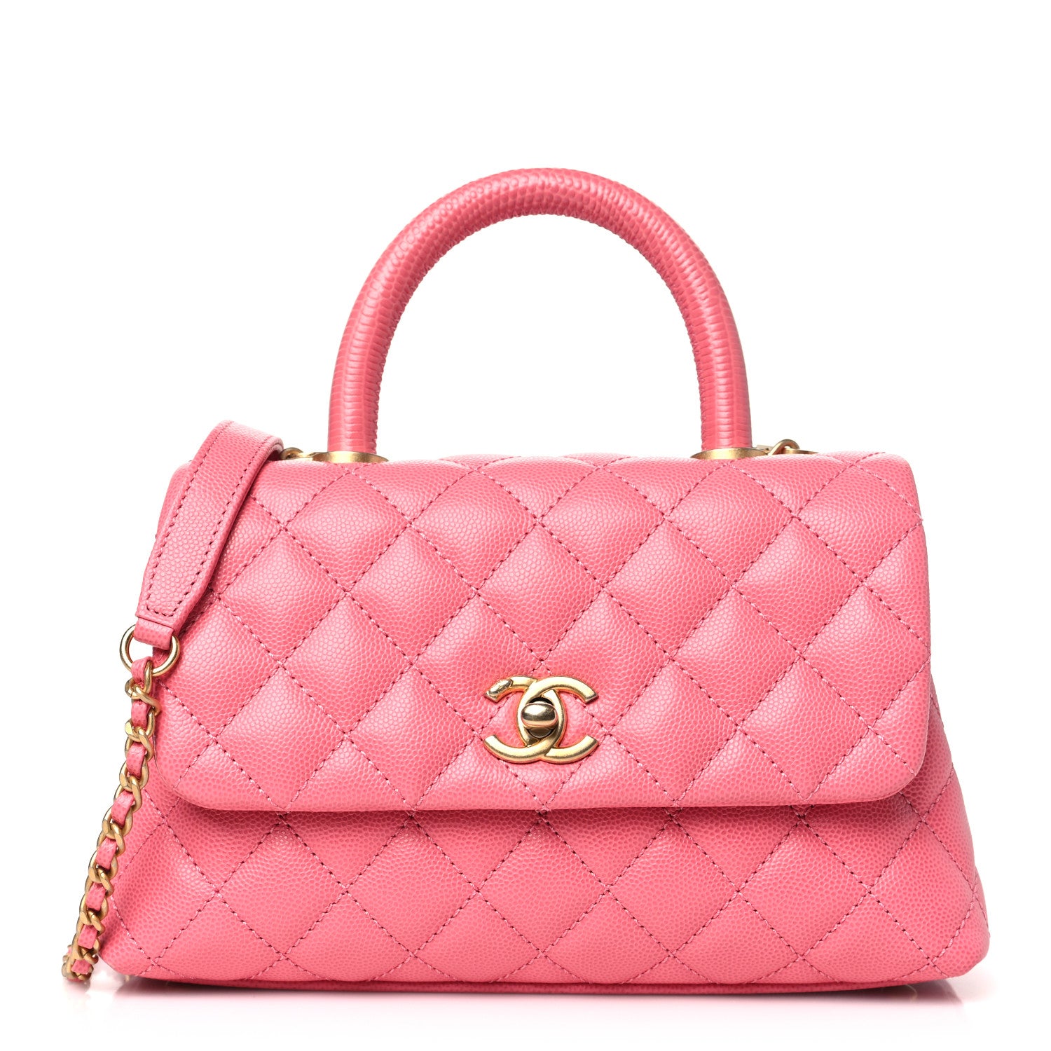 Chanel Caviar Lizard Embossed Quilted Mini Coco Handle Flap Pink 1 of 10