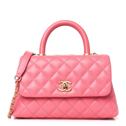 Chanel Caviar Lizard Embossed Quilted Mini Coco Handle Flap Pink 1 of 10