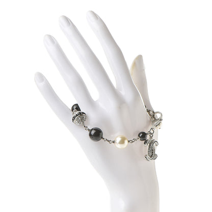 Chanel Pearl Crystal CC Bracelet Silver Black 2 of 5