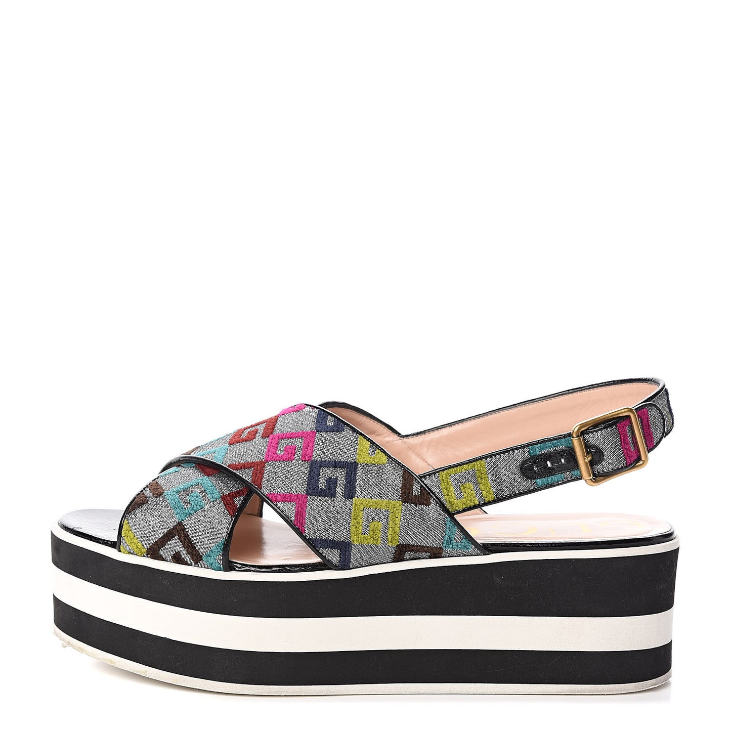 Velvet Lurex Square G Crossover Platform Sandals 40 Silver Multicolor